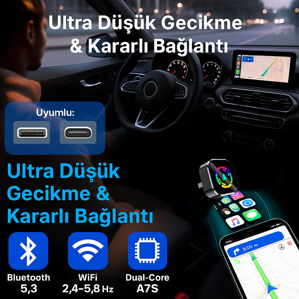 Kablosuz CarPlay & Android Auto Adaptörü